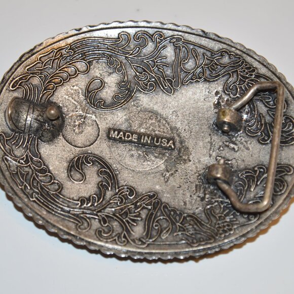 Vintage Fighting Stallions Green Oval Western Belt Buckle main image 4